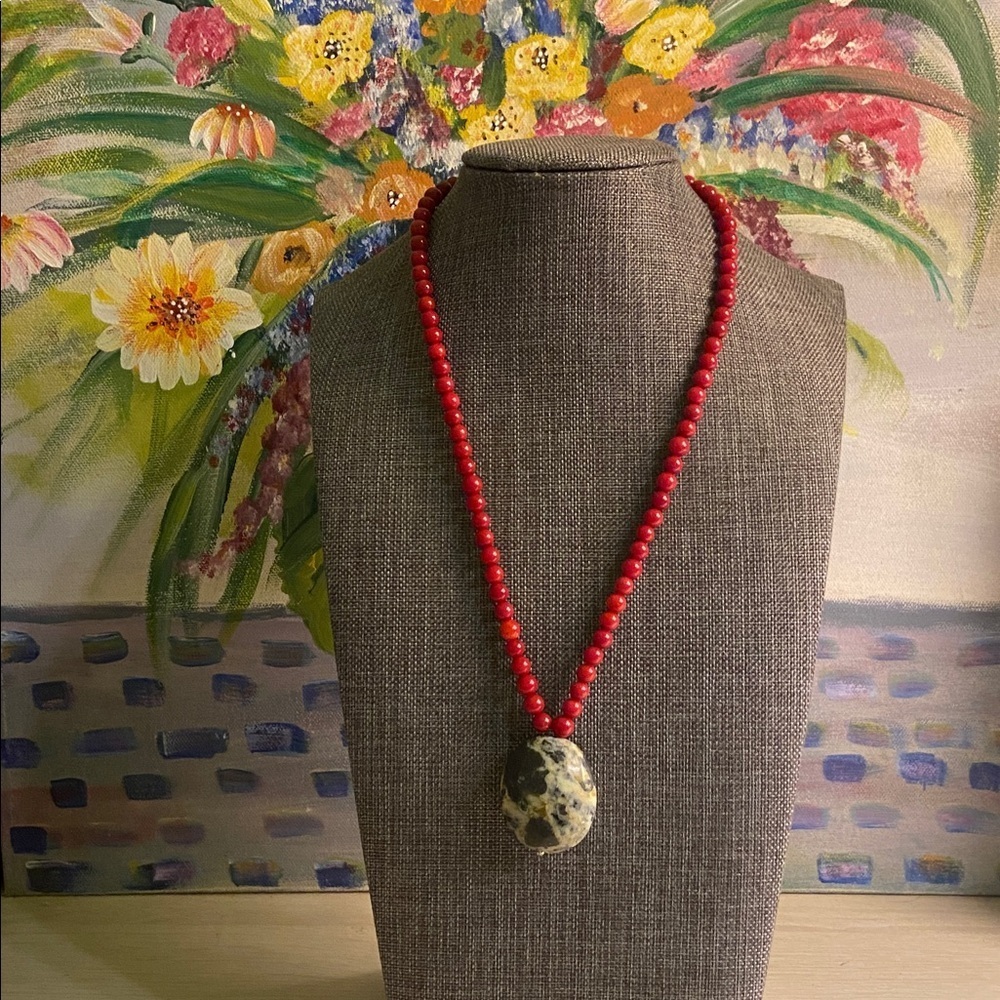 Red Coral/Yellow Turquoise Necklace - Picture 5 of 6